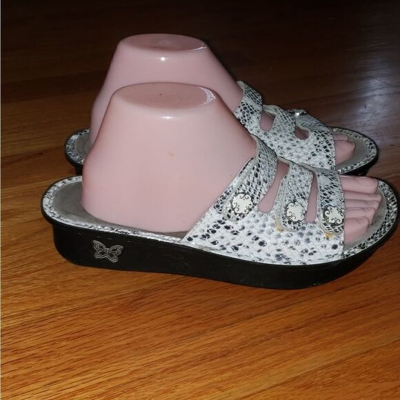 ALEGRIA Leather Snakeskin Print Sandals - Picture 1 of 7